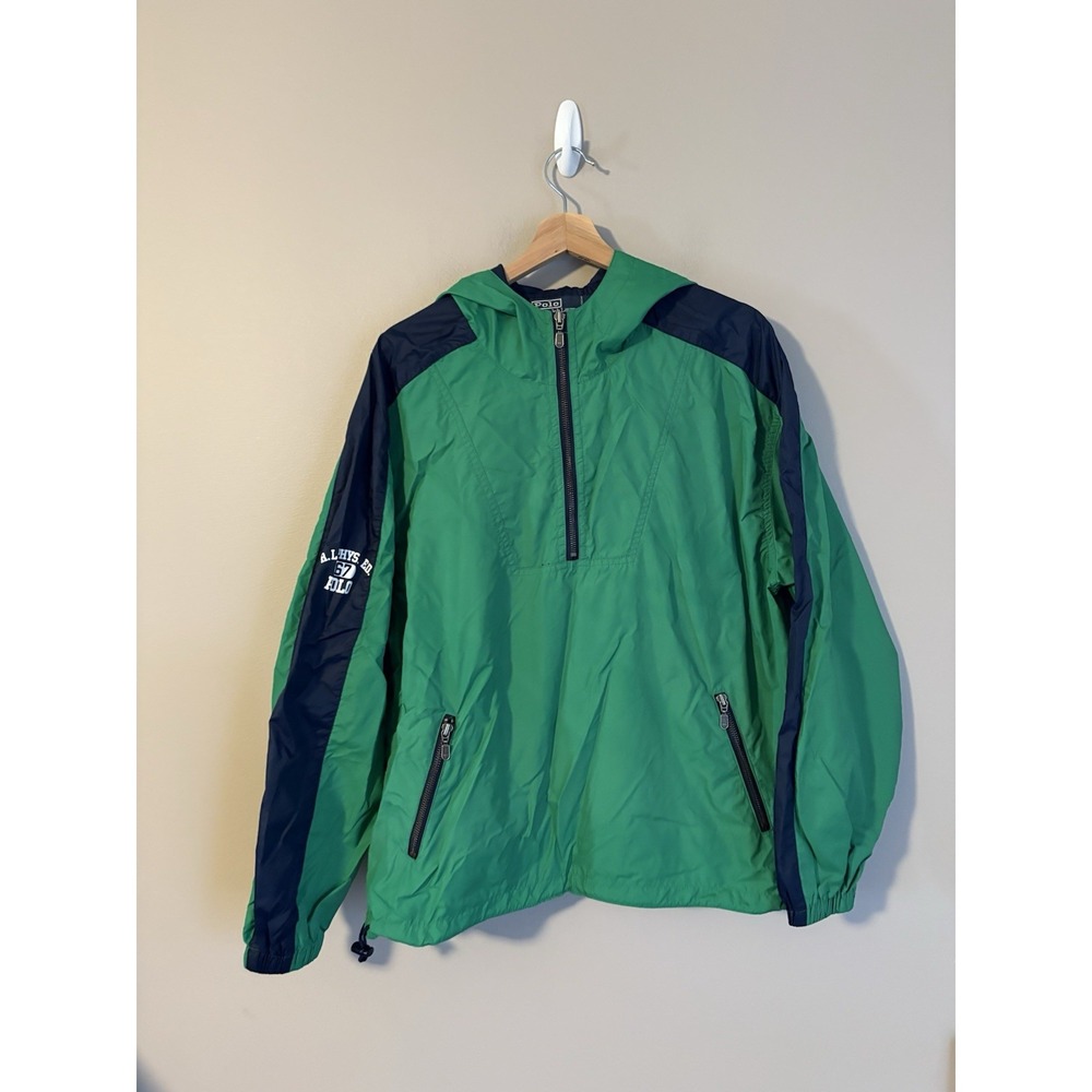 Polo Ralph Lauren Windbreaker Mens Medium Green Excellent Phys Ed Anorak